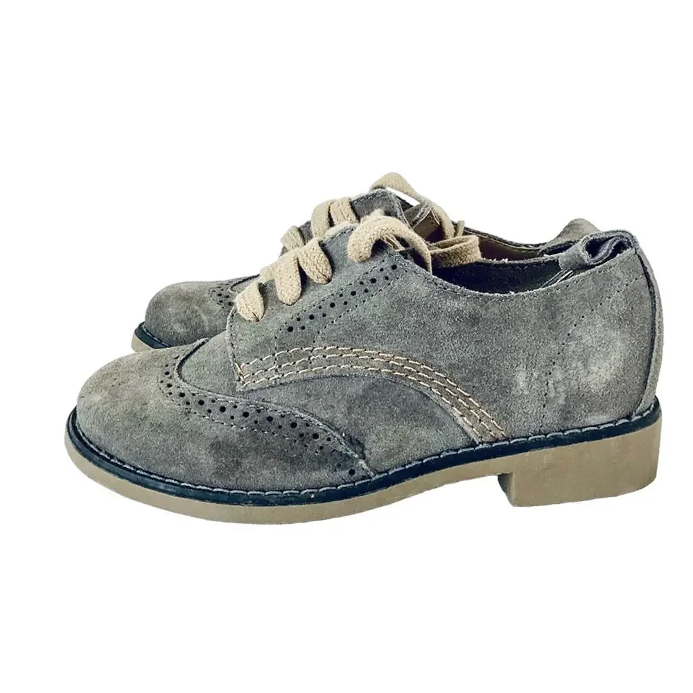 Boys Gray Wing Tip Oxford Shoes w/ Tan Laces & Sole